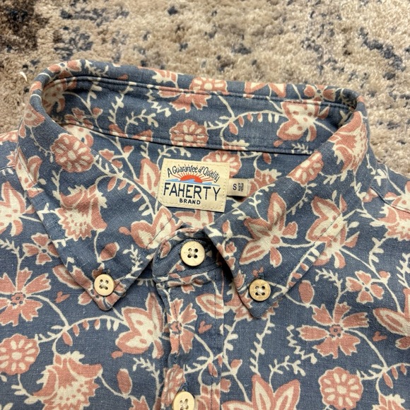Faherty Other - Faherty Shirt Mens Small Floral Button Up Hemp Tencel Short Sleeve Beach